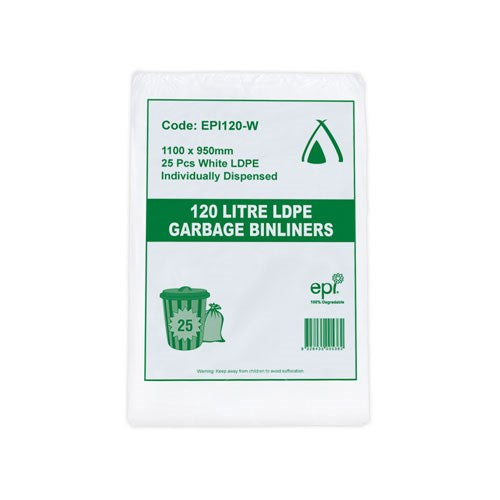 120L EPI DEGRADABLE BIN LINERS- WHITE (EPI120-W)