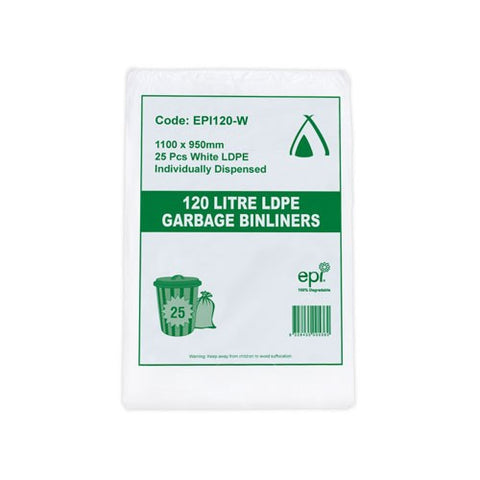 120L EPI DEGRADABLE BIN LINERS- WHITE (EPI120-W)