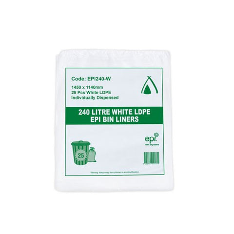 240L EPI DEGRADABLE BIN LINERS- WHITE (EPI240-W)